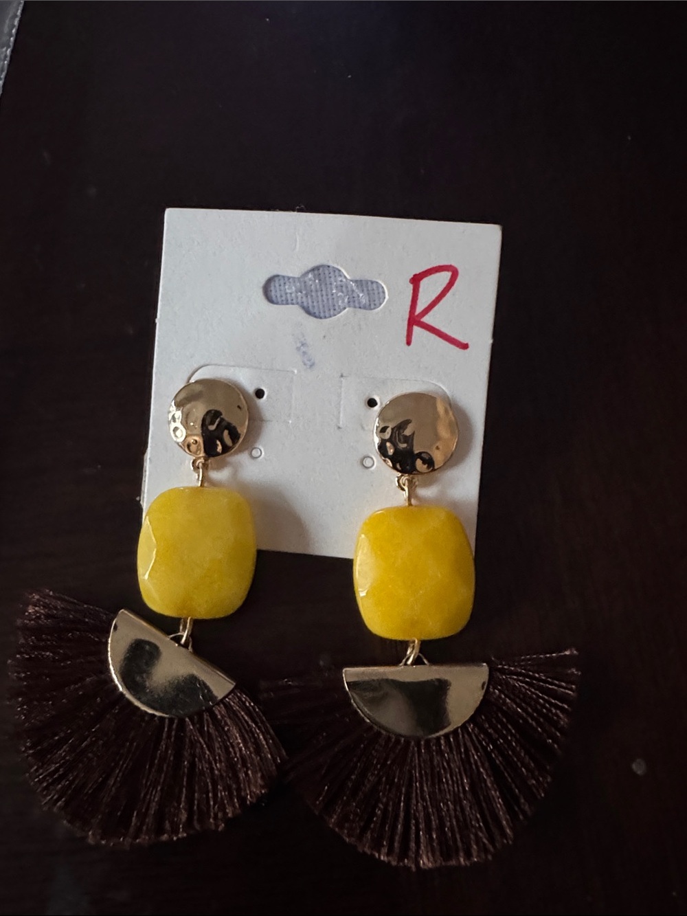 Gold and Yellow Stone Fan Tassel Earrings - Women Jewelry